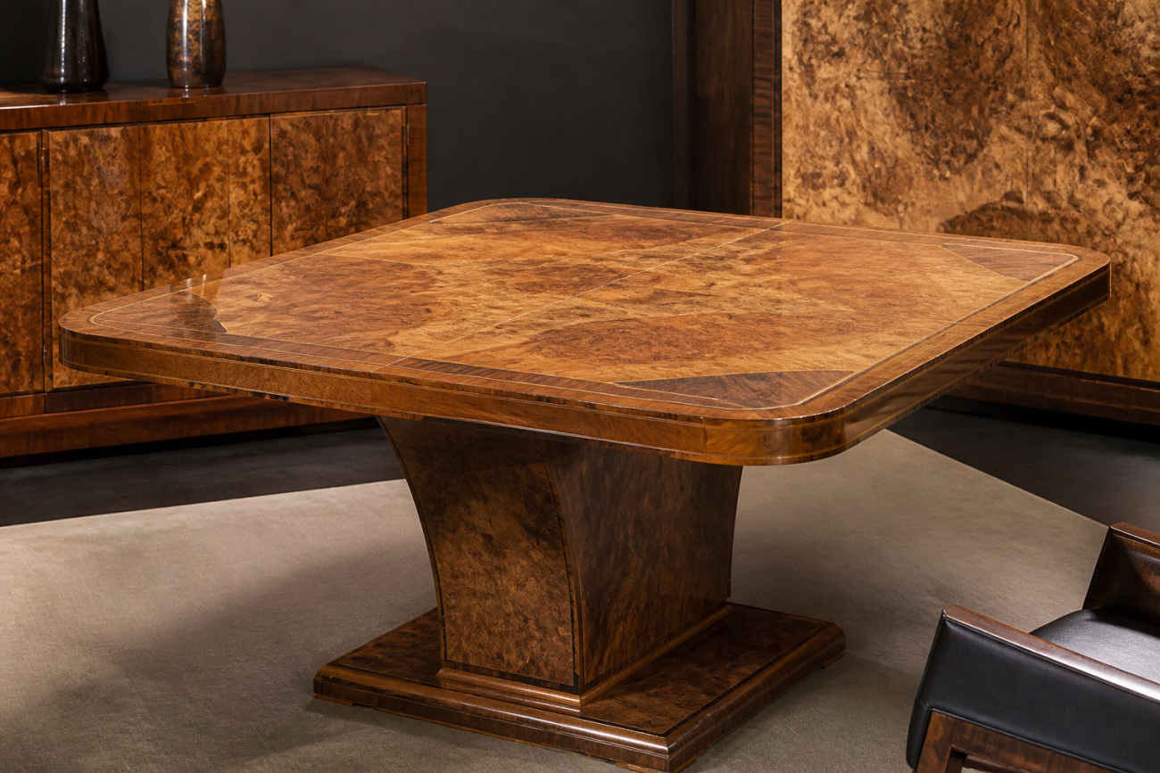 Meubles en loupe d'orme : Style Art Déco, tables et placages d'exception